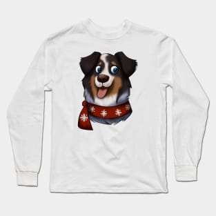 Cute Australian Shepherd Drawing Long Sleeve T-Shirt